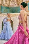Shop_Anushree Reddy_Blue Organza Embroidery Sweetheart Neck Pico Skirt Set With Blouse _Online_at_Aza_Fashions