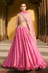 Buy_Anushree Reddy_Pink Organza Embroidery, Sequins Asymmetric Sneha Chitta Pico Skirt Set _at_Aza_Fashions
