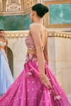 Shop_Anushree Reddy_Pink Organza Embroidery, Sequins Asymmetric Sneha Chitta Pico Skirt Set _at_Aza_Fashions