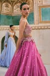Anushree Reddy_Pink Organza Embroidery, Sequins Asymmetric Sneha Chitta Pico Skirt Set _Online_at_Aza_Fashions
