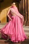 Shop_Anushree Reddy_Pink Organza Embroidery, Sequins Asymmetric Sneha Chitta Pico Skirt Set _Online_at_Aza_Fashions