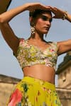 Anushree Reddy_Green Organza Applique Sweetheart Neck Janhvi Work Blouse And Skirt Set _Online_at_Aza_Fashions