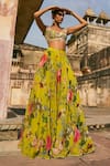 Buy_Anushree Reddy_Green Organza Applique Sweetheart Neck Janhvi Work Blouse And Skirt Set _at_Aza_Fashions