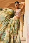 Shop_Anushree Reddy_Multi Color Organza Applique Janhvi Work Printed Rawsilk Blouse And Skirt Set _at_Aza_Fashions