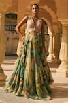 Buy_Anushree Reddy_Multi Color Organza Applique Janhvi Work Printed Rawsilk Blouse And Skirt Set _at_Aza_Fashions