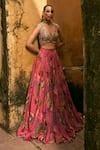 Shop_Anushree Reddy_Multi Color Organza Applique V-neck Printed Blouse And Skirt Set _Online_at_Aza_Fashions