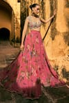 Buy_Anushree Reddy_Multi Color Organza Applique V-neck Printed Blouse And Skirt Set _at_Aza_Fashions