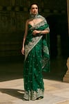 Buy_Anushree Reddy_Gold Organza, Silk, Dupion Ember Floral Embroidered Saree And Unstitched Blouse _at_Aza_Fashions