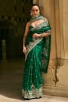 Anushree Reddy_Gold Organza, Silk, Dupion Ember Floral Embroidered Saree And Unstitched Blouse _Online_at_Aza_Fashions