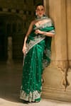 Buy_Anushree Reddy_Gold Organza, Silk, Dupion Ember Floral Embroidered Saree And Unstitched Blouse _Online_at_Aza_Fashions