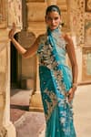 Anushree Reddy_Blue Organza Zari Advika Border Embroidered Saree And Unstitched Blouse Piece _Online_at_Aza_Fashions