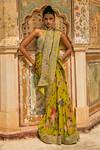 Shop_Anushree Reddy_Pink Chiffon Zari, Ruh Printed Saree And Dupion Silk Unstitched Blouse Set _at_Aza_Fashions