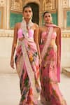 Shop_Anushree Reddy_Pink Organza Zari Ruh Printed Saree And Unstitched Blouse Piece _Online_at_Aza_Fashions
