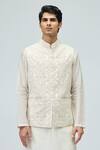 Buy_Varun Bahl_Ivory Modal, Dupion Embroidery, Zari Floral Nehru Jacket _at_Aza_Fashions