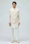 Shop_Varun Bahl_Ivory Modal, Dupion Embroidery, Zari Floral Nehru Jacket _at_Aza_Fashions