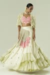 Buy_Shwetanga_Ivory Organza, Georgette, Satin Sequins, Pearls, Ruffled Lehenga Set With Cape _at_Aza_Fashions