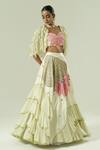Buy_Shwetanga_Ivory Organza, Georgette, Satin Sequins, Pearls, Ruffled Lehenga Set With Cape _Online_at_Aza_Fashions