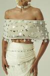 Shwetanga_Ivory Georgette, Satin, Net, Knit Sequins, Mirrors Embroidered Top And Skirt Set _at_Aza_Fashions