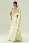 Shwetanga_Ivory Organza, Georgette, Satin Sequins, Ruffle Pre-draped Saree With Blouse _Online_at_Aza_Fashions