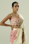 Shop_Shwetanga_Ivory Organza, Georgette, Satin Sequins, Ruffle Pre-draped Saree With Blouse _Online_at_Aza_Fashions