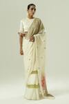 Buy_Shwetanga_Ivory Georgette, Satin, Net Embroidery, Sequins, Pre-draped Saree With Blouse _at_Aza_Fashions