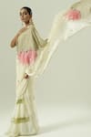 Buy_Shwetanga_Ivory Georgette, Satin, Net Embroidery, Sequins, Pre-draped Saree With Blouse _Online_at_Aza_Fashions