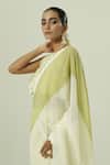 Shwetanga_Olive Green Organza Lace, Applique, Pre-draped Saree With Embroidered Blouse _Online_at_Aza_Fashions