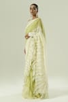 Buy_Shwetanga_Olive Green Organza Lace, Applique, Pre-draped Saree With Embroidered Blouse _Online_at_Aza_Fashions