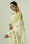 Shwetanga_Olive Green Organza Lace, Applique, Pre-draped Saree With Embroidered Blouse _at_Aza_Fashions