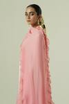 Shwetanga_Pink Organza, Georgette, Satin Embroidery, Pearls, Ruffles High Ombre Kurta Set _at_Aza_Fashions