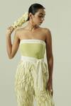 Shwetanga_Olive Green Organza Pearls, Tassels Bandeau Neck Strapless Jumpsuit _Online_at_Aza_Fashions