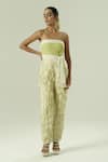 Buy_Shwetanga_Olive Green Organza Pearls, Tassels Bandeau Neck Strapless Jumpsuit _at_Aza_Fashions