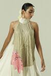 Shop_Shwetanga_Ivory Organza, Crepe Sequins, Beads, Zari, Mirrors Halter Embellished Dress _Online_at_Aza_Fashions