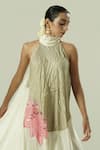 Shwetanga_Ivory Organza, Crepe Embroidery, Mirrors Halter Embellished Tunic And Pant Set _Online_at_Aza_Fashions