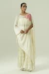 Buy_Shwetanga_Ivory Georgette, Crepe, Satin Beads, Pearls, Applique Work Kaftan Sharara Set _at_Aza_Fashions