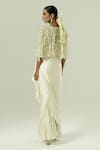 Shop_Shwetanga_Ivory Organza, Georgette, Crepe, Satin Pearls, Lace Embellished Cape Skirt Set _at_Aza_Fashions