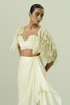 Shop_Shwetanga_Ivory Organza, Georgette, Crepe, Satin Pearls, Lace Embellished Cape Skirt Set _Online_at_Aza_Fashions
