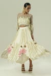 Shop_Shwetanga_Ivory Organza, Georgette, Net, Satin, Crepe Embroidery, Sheer Blouse And Skirt Set _Online_at_Aza_Fashions