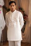 Buy_Shwetanga_Ivory Linen, Viscose Embroidery Kurta And Pant Set _Online_at_Aza_Fashions
