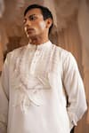 Shop_Shwetanga_Ivory Linen, Viscose Embroidery Kurta And Pant Set 