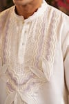 Shwetanga_Ivory Linen, Viscose Embroidery Kurta And Pant Set _Online