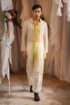 Buy_Shwetanga_Ivory Organza, Linen, Viscose Beads, Pearls Embroidered Kurta And Pant Set _at_Aza_Fashions