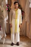 Shwetanga_Ivory Organza, Linen, Viscose Beads, Pearls Embroidered Kurta And Pant Set _Online