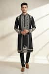 Buy_Tajiri_Black Silk, Cotton Embroidery Kurta Set _at_Aza_Fashions