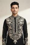 Shop_Tajiri_Black Silk, Cotton Embroidery Kurta Set _Online_at_Aza_Fashions