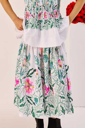 Buy_Therealb_Green Linen Round Neck Floral Print Peplum Top With Skirt _Online_at_Aza_Fashions