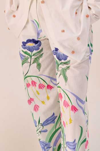 Buy_Therealb_White Linen Embroidery Collared Embellished Shirt And Pant Set _Online_at_Aza_Fashions
