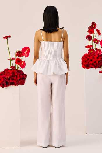 Shop_Therealb_White Cotton Sweetheart Neck Peplum Top And Pant Set _at_Aza_Fashions