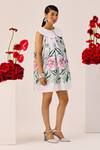 Therealb_White Linen Collared Botanical Print Dress _Online_at_Aza_Fashions