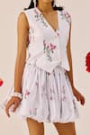 Buy_Therealb_White Cotton V-neck Floral Printed Vest And Skirt Set _Online_at_Aza_Fashions
